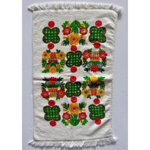 Vintage Floral Flower Power 70s Hand Towel Fringe All Cotton Decor USA Made